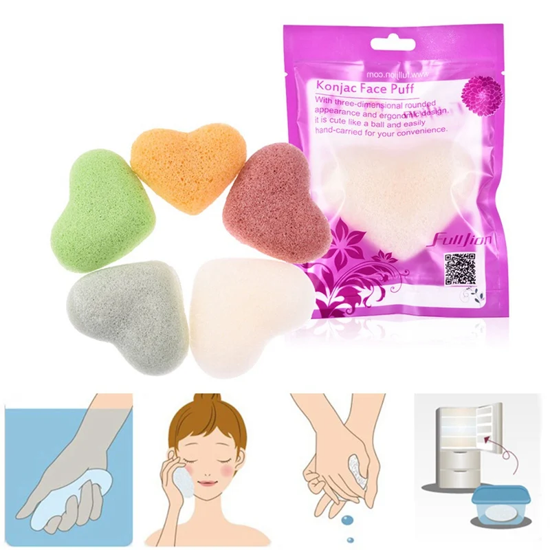 1 шт. мяч в форме сердца Натуральный коньяк Конняку затяжки для очистки лица Губка