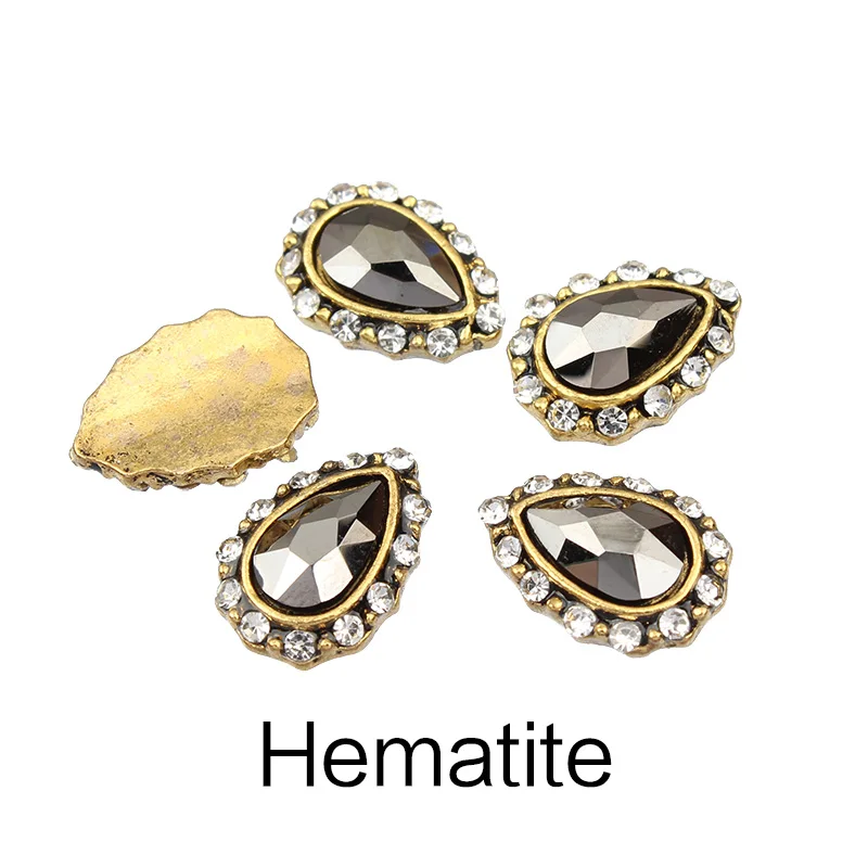 Hematite 10 шт./лот, античные капли воды, сплав, 3d дизайн ногтей, Декор, ногти, шарм, кристаллы, бриллианты, СТРАЗА под камень, ювелирные изделия, аксессуары, стразы - Цвет: Hematite