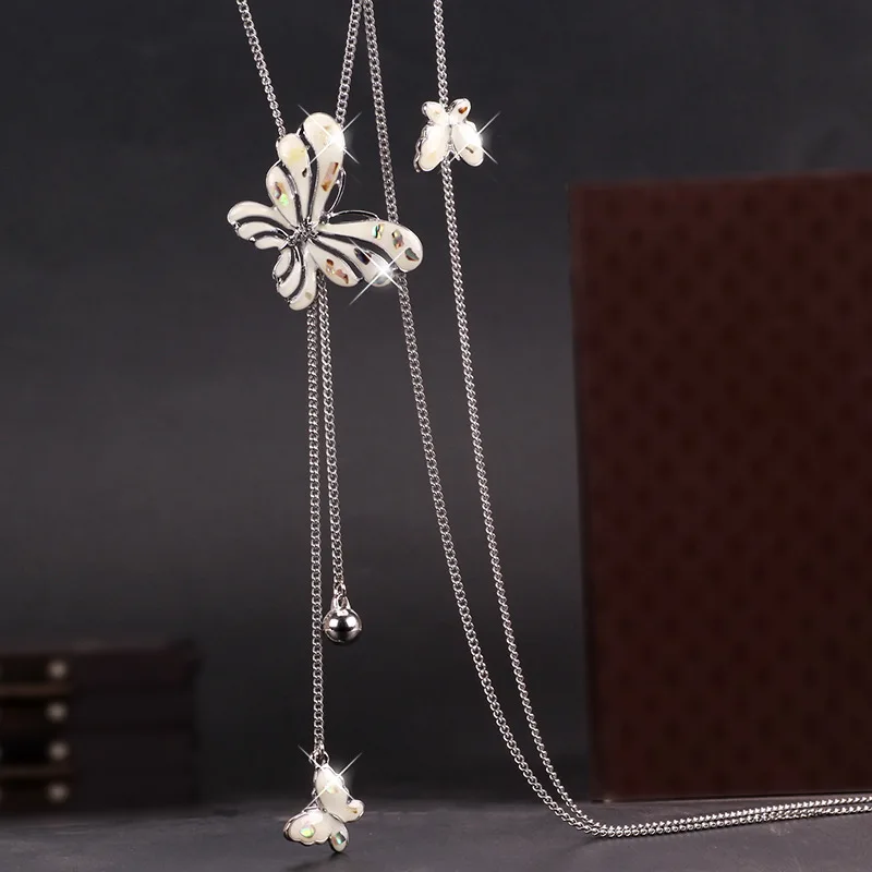 silver Модное Длинное Ожерелье с кисточками, украшенное кристаллами и бабочкой, для женщин, новинка, модные украшения, милый подарок - Окраска металла: silver