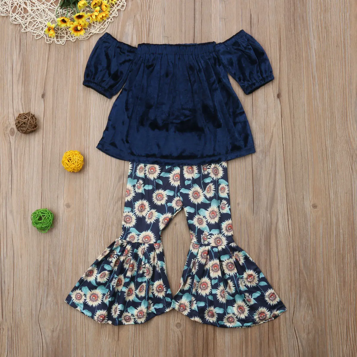 Одежда для маленьких девочек бархатная со спущенным плечом Топ с длинным низом