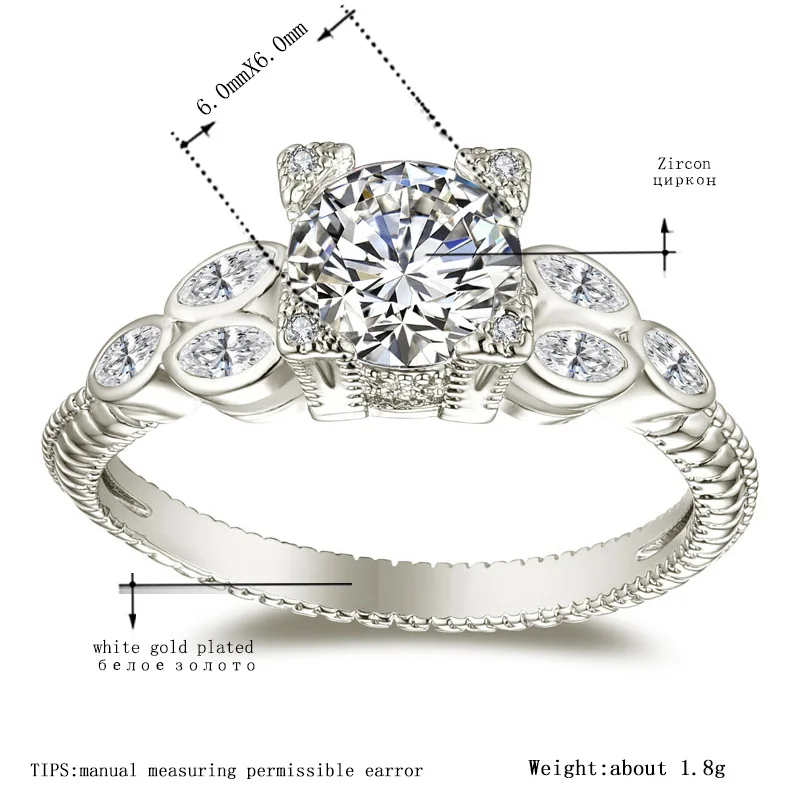 AndyChen White Gold &amp Rose Color Round AAA High Quality Zircon Wedding Rings for Women Jewelry accessories Size 5-12 H1357 | Украшения и