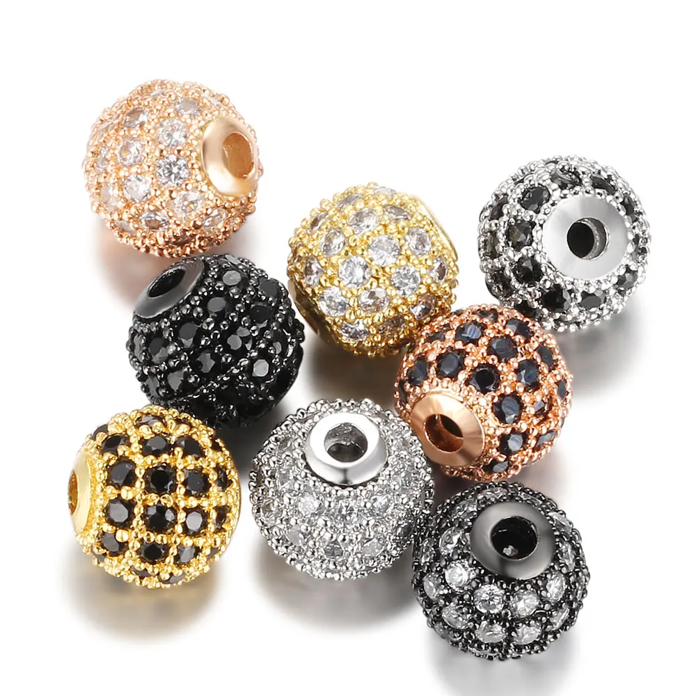 

5/6/8mm Shiny Micro Pave Zircon Round Spacer Beads DIY Metal Hollow Copper Ball for Natural Stone Bracelet Jewelry Making