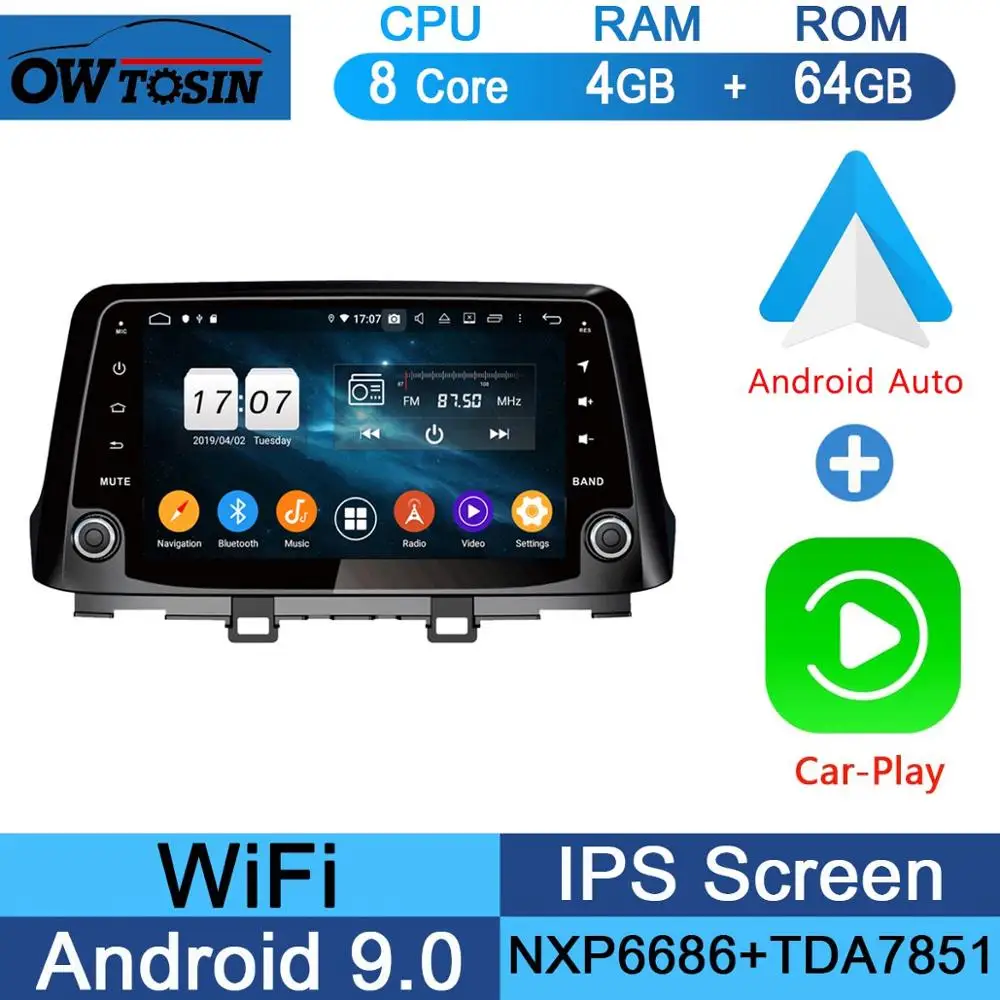 64G CarPlay Android " ips 8 Core 4 Гб+ 64 ГБ Android 9,0 Автомобильный мультимедийный плеер для hyundai Encino Kona gps компактное минирадио CarPlay Parrot BT - Цвет: 64G CarPlay Android