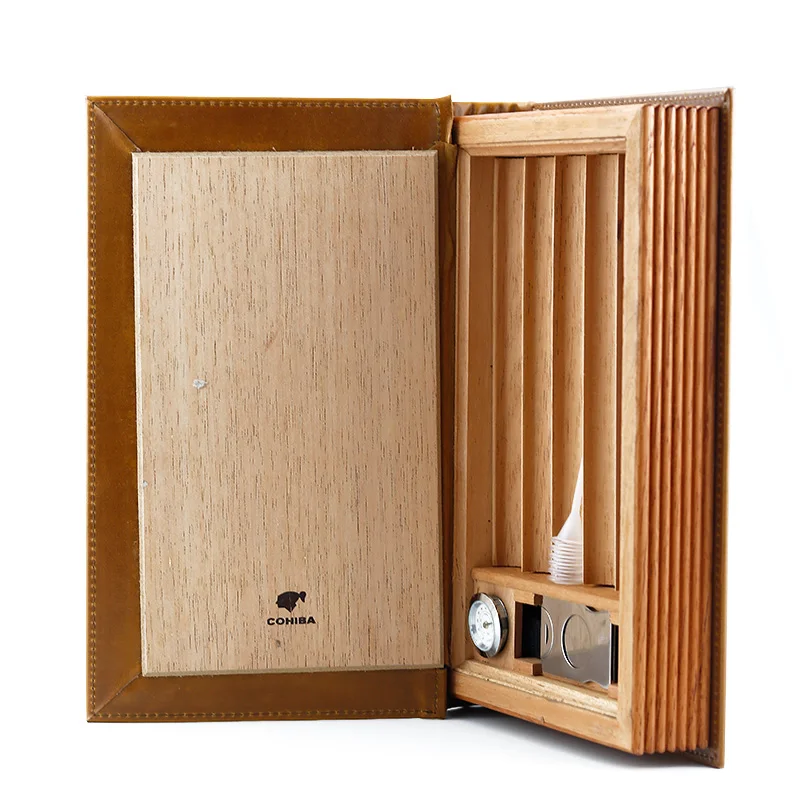 COHIBA чехол для сигар Многофункциональный Humidors кожа и кедр Дерево книга форма