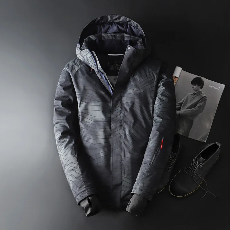 Мужской пуховик средней длины с капюшоном приталенный Повседневный толстый на