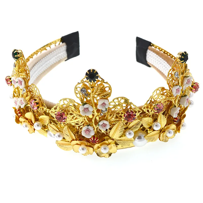 Винтажная повязка на голову в стиле барокко Золотая Корона листья тиары цветок