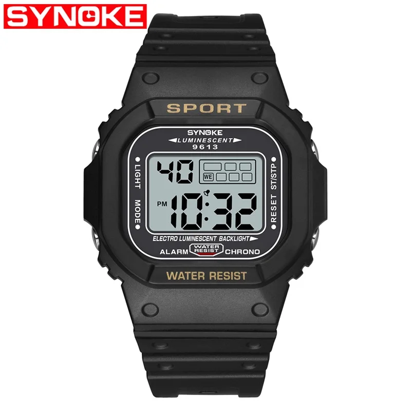 black SYNOKE цифровые часы мужские электронные часы спортивные светодиодный дисплей часы мужские 30 бар водонепроницаемые наручные часы Relogio Masculino - Цвет: black