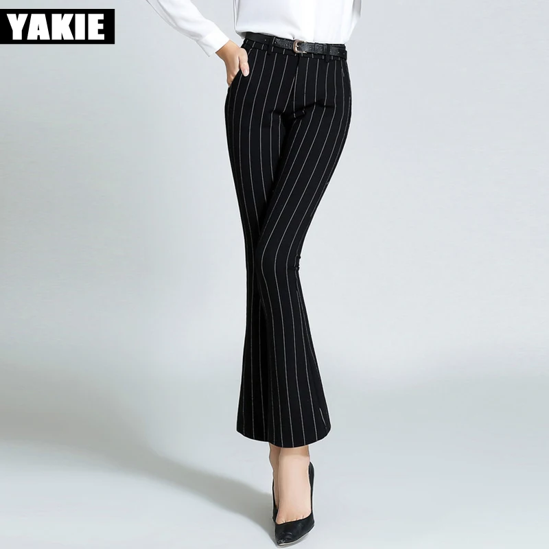Плюс размер широкие расклешенные брюки женские полосатые обтягивающие тонкие