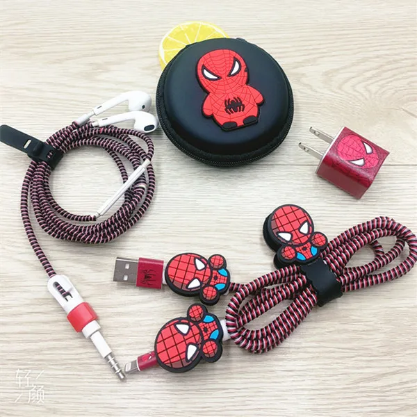 2 Мультфильм USB кабель протектор набор с наушниками коробка кабель Стикеры для намотки Спиральный шнур протектор для iPhone samsung huawei - Цвет: 2