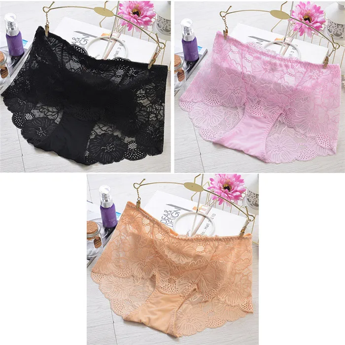 black pink beige Сексуальные кружевные трусики для женщин, плюс размер, трусики для женщин, черные сексуальные женские трусики, кружевные короткие женские трусы, хлопок, бесшовные - Цвет: black pink beige