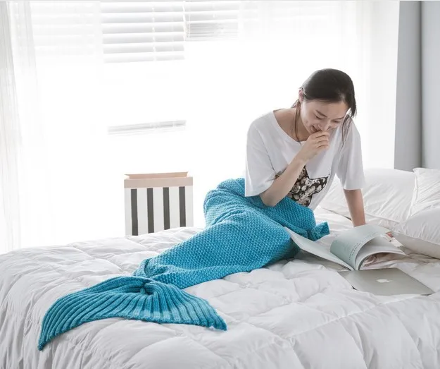 Одеяло с хвостом русалки вязаное одеяло рыбьим для путешествий домашний диван