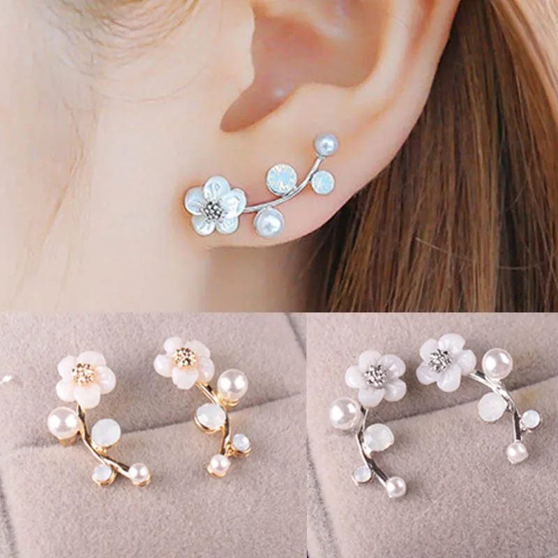 Женские серьги гвоздики из искусственного жемчуга с цветами в виде ракушки