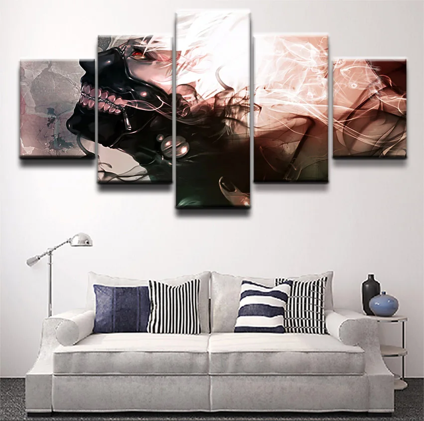 Modular Wall Art Pictures Canvas HD Printed Animation Poster Modern Home Decorative 5 Pieces Ken Kaneki Tokyo Ghoul Painting | Дом и сад