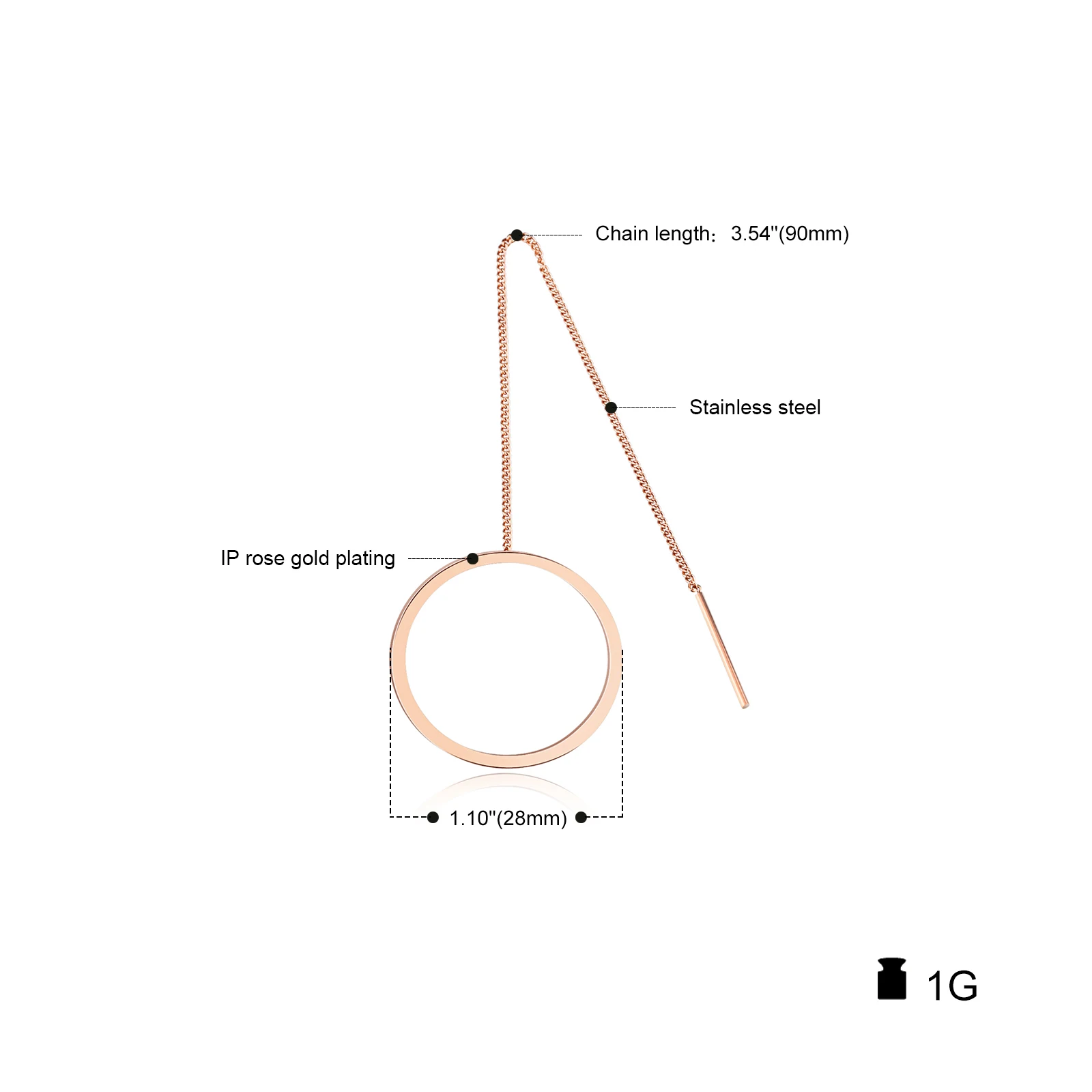 

Simple Round Design Stainless Steel Drop & Dangle Long Earrings For Women Rose Gold color Trendsetter's Favorite