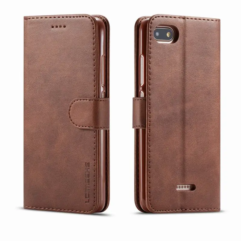 Brown Case Чехол для Xiaomi Redmi 6A, Магнитный чехол с откидной крышкой, чехол s для Xiaomi 6A 360, роскошный высококачественный кошелек, кожаная сумка для телефона, чехол для Redmi 6A - Цвет: Brown Case