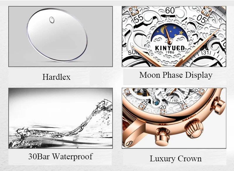 KINYUED Мужские механические часы бизнес кожа наручные часы Moon Phase Tourbillon автоматические мужские часы Скелет Мужские часы