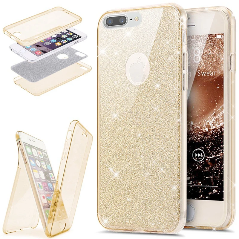 2 в 1 360 полный защитный блестящий тонкий чехол из ТПУ для Coque iPhone 7 8 Plus 6 6S Plus X 11 Pro Max Funda двусторонний чехол
