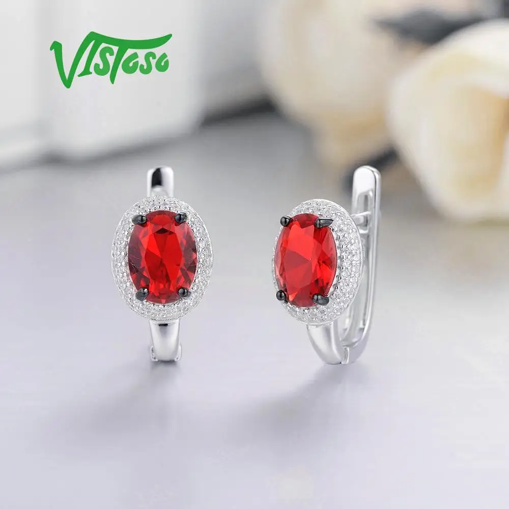 VISTOSO серьги гвоздики хорошее ювелирное изделие круглый красный кристалл белый