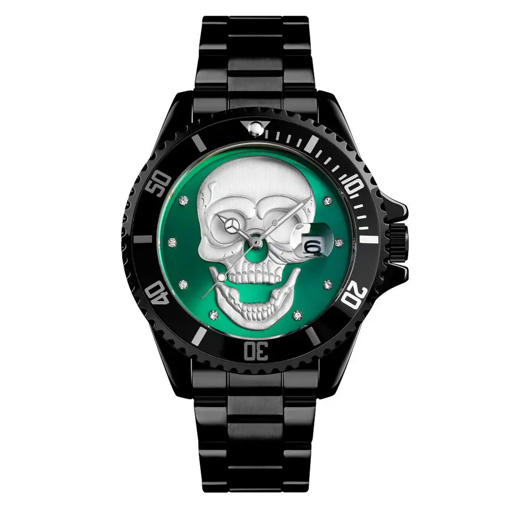 Black green Кварцевые мужские часы SKMEI Брендовые мужские наручные часы Роскошные из нержавеющей стали с календарем дисплей мужские s браслет 30 м водонепроницаемые часы Foe мужские - Цвет: Black green