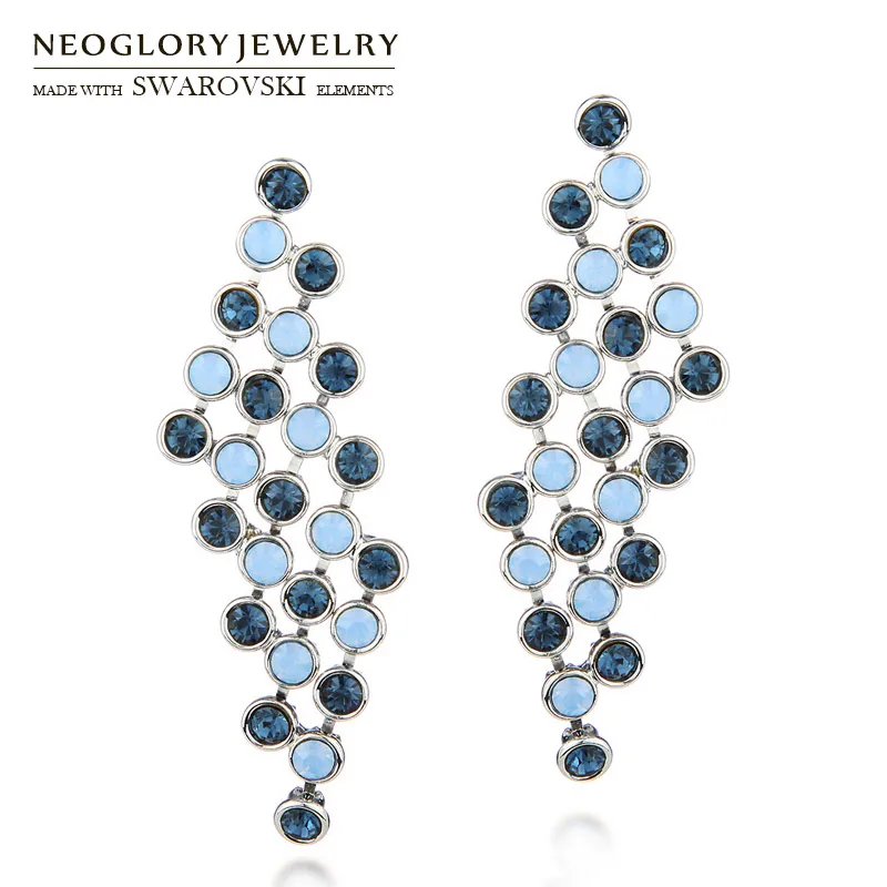 Neoglory австрийский страз длинные висячие серьги геометрический ромб дизайн