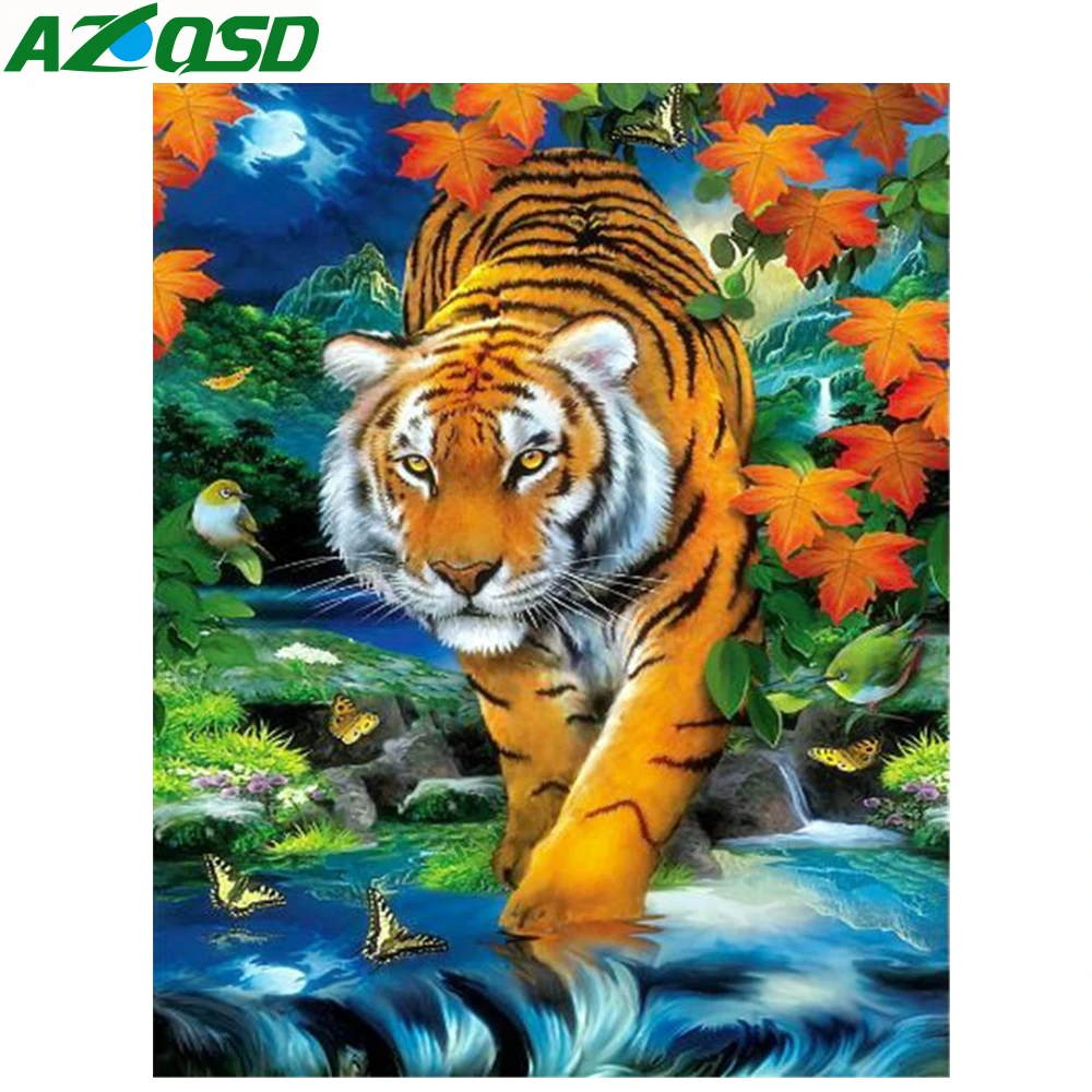AZQSD полная квадратная Бриллиантовая мозаичная фигурка животного тигра рукоделие алмазная живопись вышивка ручной работы Декор для гостиной