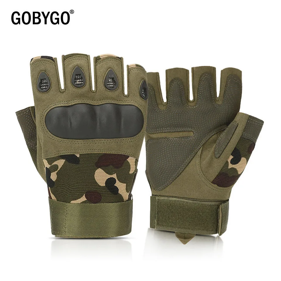 GOBYGO наружные тактические перчатки без пальцев Военная армия стрельба Пешие прогулки Охота Велоспорт езда страйкбол половина пальцев перчатки