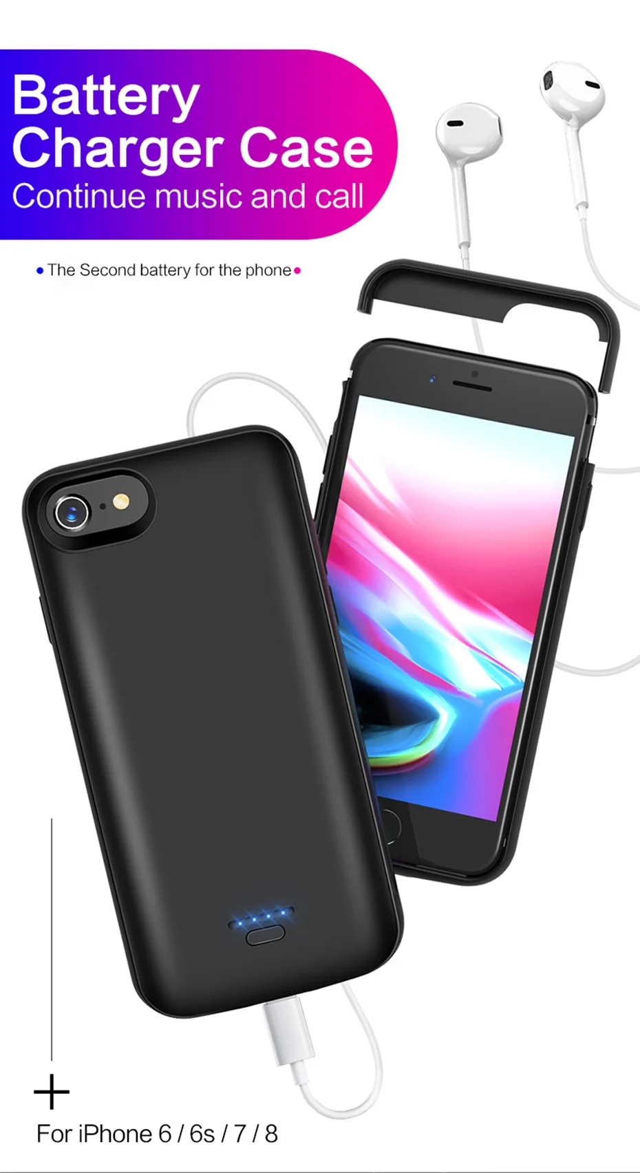 LINGCHEN чехол для аккумулятора iPhone 6000 мАч для iPhone 8 7 6 6S Plus внешний аккумулятор чехол 5000 мАч Зарядное устройство задняя крышка