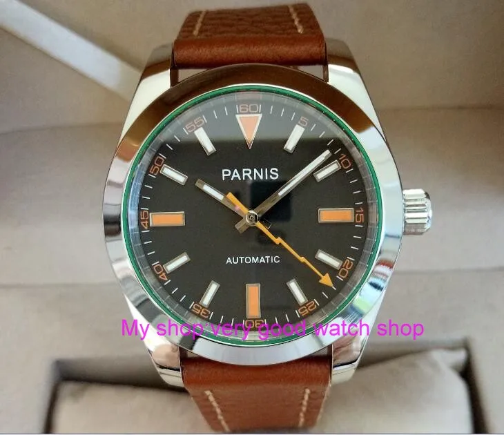 Мужские часы Parnis с сапфирами и стеклом автоматические 21 драгоценностью 40 мм 2017