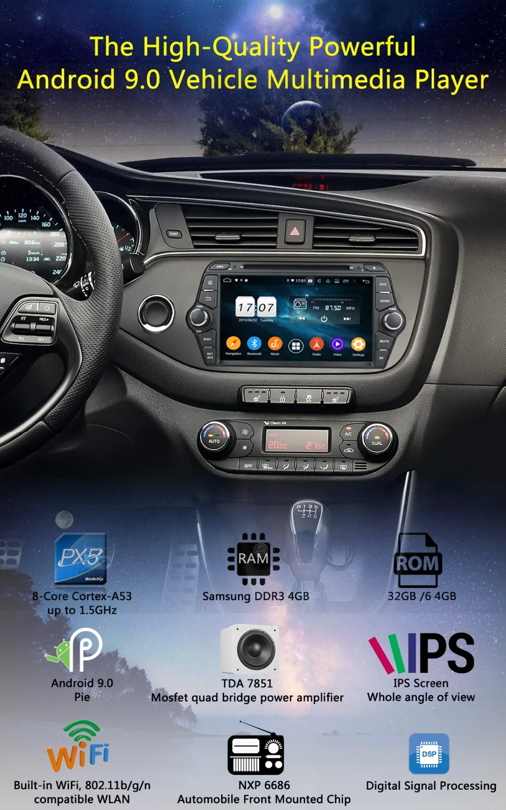 " ips Octa 8 ядерный 4 Гб ОЗУ+ 64 Гб ПЗУ Android 9,0 Автомобильный DVD Радио gps Navi для Kia CEED 2013 DSP CarPlay Parrot BT