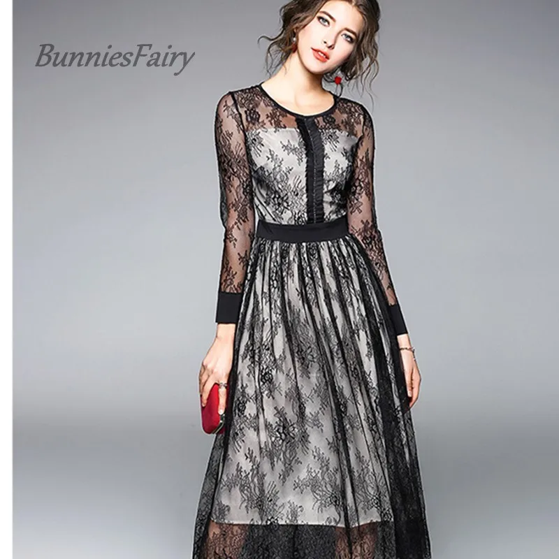 BunniesFairy 2018 Новое Европейское и американское винтажное платье с круглым вырезом