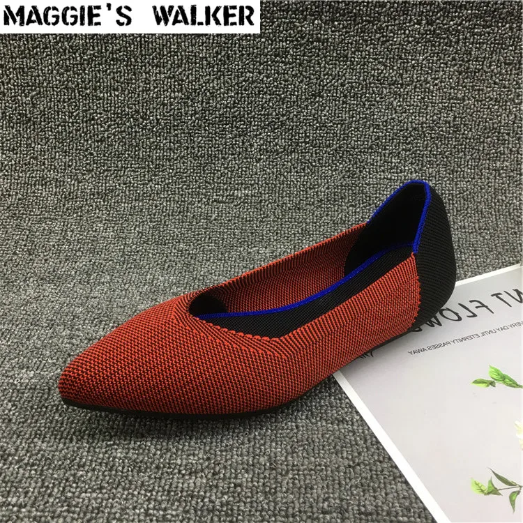 

Maggie's Walker Women's Spring Casual Shoes Soft Bottom Mixed-color Knitted Flats Pointed Shallow-mouth Flats Size 35~39