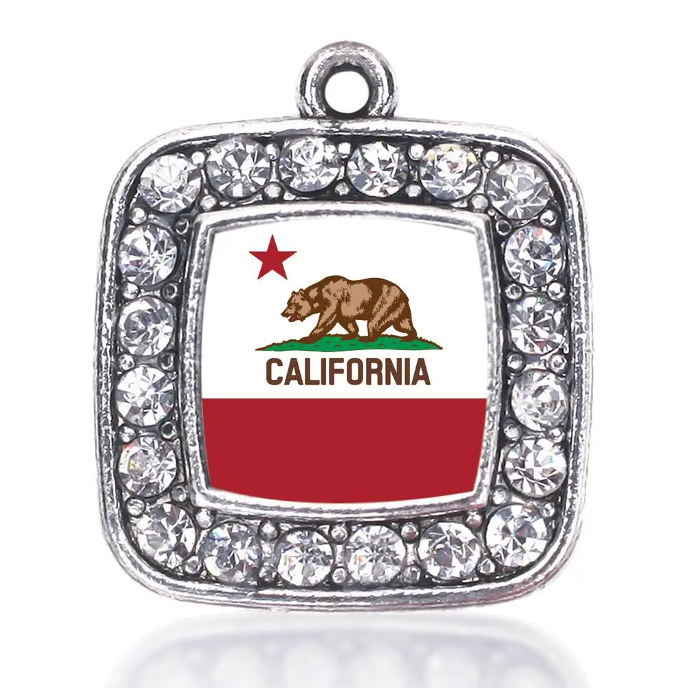 CALIFORNIA сердце флаг квадратный Шарм в античном стиле посеребренный Кристалл