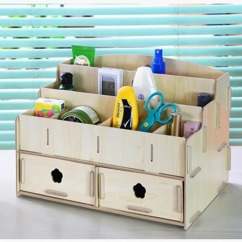 Creative DIY Storage Box Wooden Boxes Multifunctional Desk Organizer Wooded Makeup Office Organizers | Дом и сад