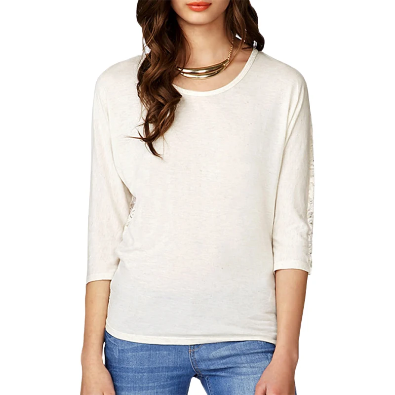 Женская Осенняя футболка в европейском и американском стиле новая кружевная