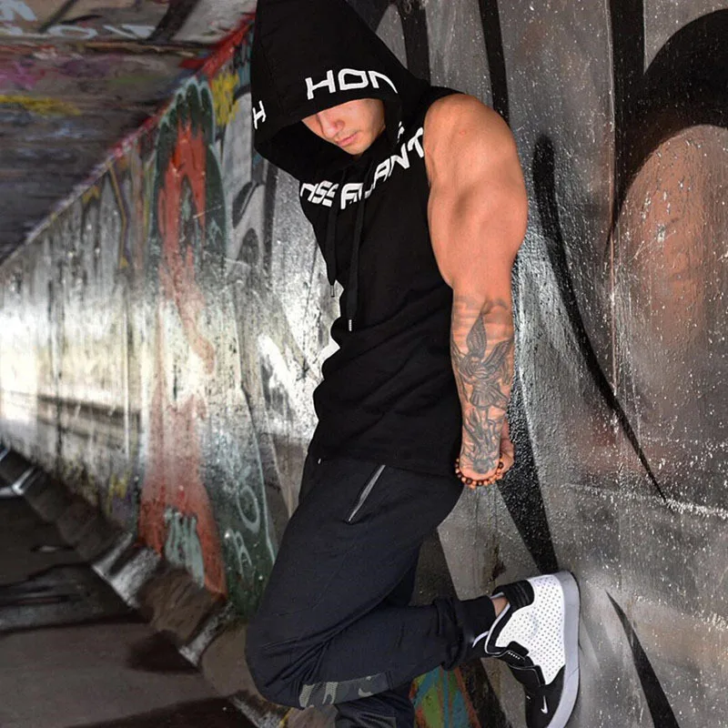 Brand 2018 New Men's Tank Top Shirts Tees hooded Vest Sleeveless Outdoor Gym Run Basketball Undershirts Stringer Singlets | Спорт и