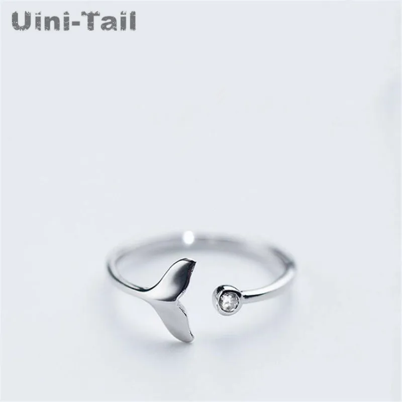 Uini-Tail Горячее предложение, новинка 925, Стерлинговое Серебро, Кит, рыбий хвост, микро-инкрустация, кольцо для девушек, корейская мода, поток, милые ювелирные изделия GN759