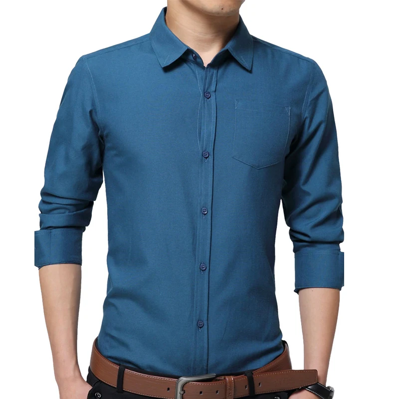 MQIAOHAM 2018 Для мужчин Повседневное Длинные рукава Однотонная рубашка Slim Fit мужской