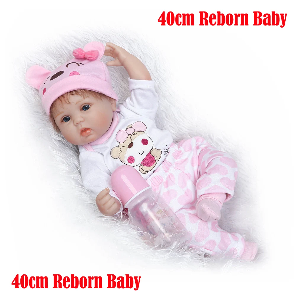 

Realistic 42cm16" bebe Soft Silicone Reborn baby doll Toys newborn pacifier+bottle girl doll Handmade gifts dolls collection