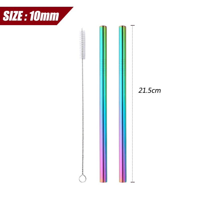 RB0-S-2pcs(10mm) 2 шт многоразового использования, яркий питьевой соломы диаметром 10 мм 12 мм Металлические смузи тапиоковые жемчужины молочные трубочки для чая с 1 щеткой для очистки - Цвет: RB0-S-2pcs(10mm)