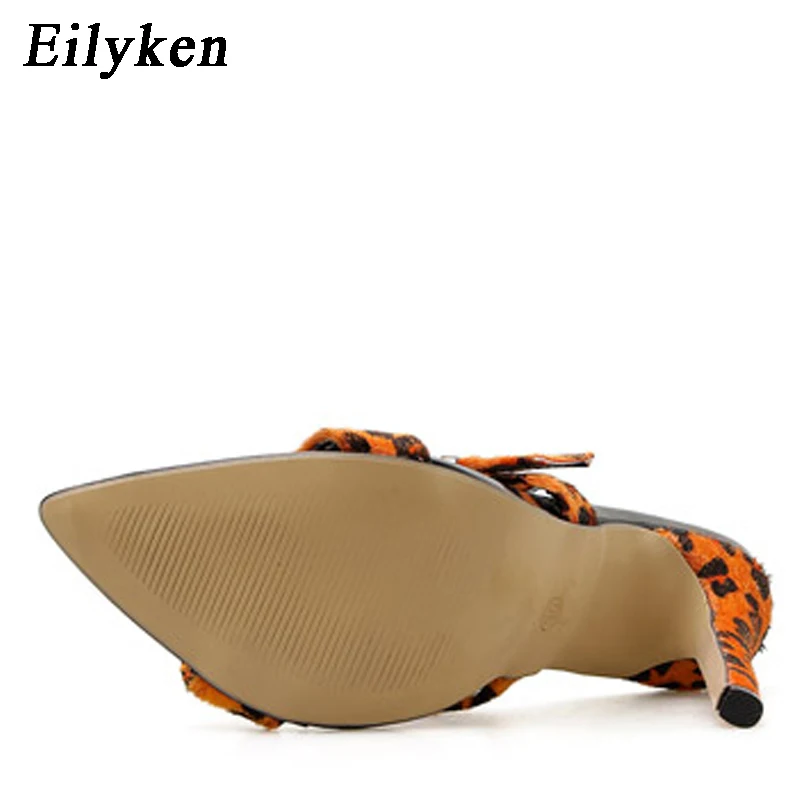 Eilyken/летние женские тапочки; пикантные леопардовые туфли на шпильках; сандалии; женские тонкие каблуки пряжки; женские летние туфли с острым носком