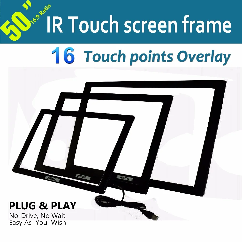 Бесплатная доставка 50-дюймовая ИК панель с мультисенсорным экраном 16 сенсорными