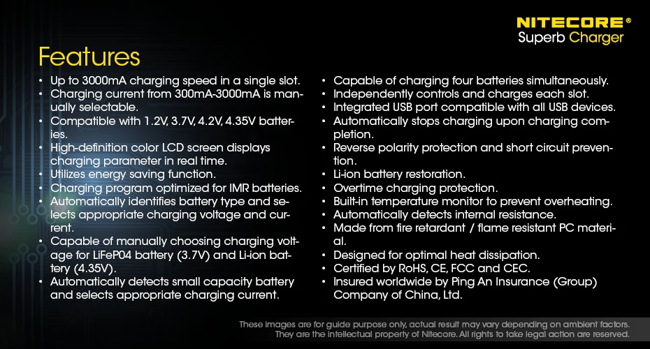 SC4 зарядный ток SC4 Superb charger составляет до 6A в общей сложности и максимальный зарядный ток до 3A в одном слоте s