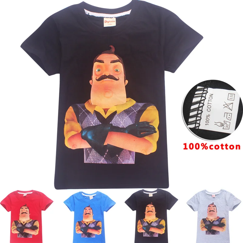 6-14-year-old summer new Hello neighbors selling brand Fortnite cartoon children baby boys clothes short-sleeved cotton T-shirt | Детская