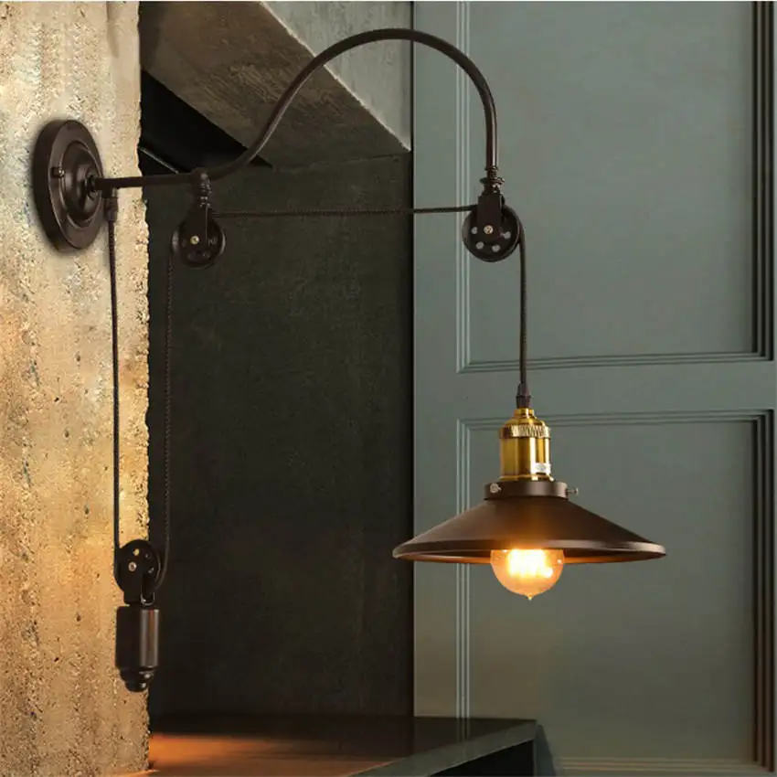 American Pulley lift industrial wall lamp for study bar retro bedroom vintage living room decoration light loft decor | Лампы и
