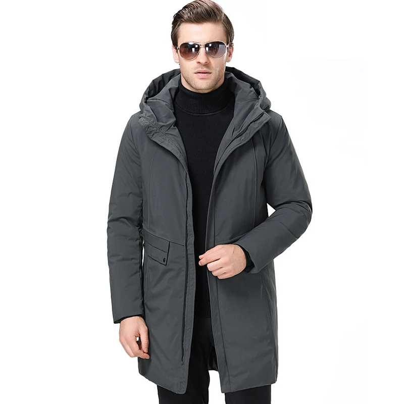2018 Новая зимняя мужская пуховая куртка однотонная деловая Повседневная Длинная
