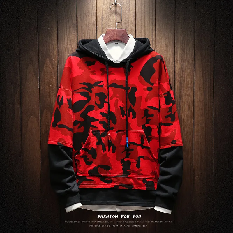 red camouflage Брендовая одежда модные толстовки Камуфляжный армейский Стиль; зеленый цвет спортивный костюм мужской повседневный большой размер свободный пуловер Толстовка пальто - Цвет: red camouflage