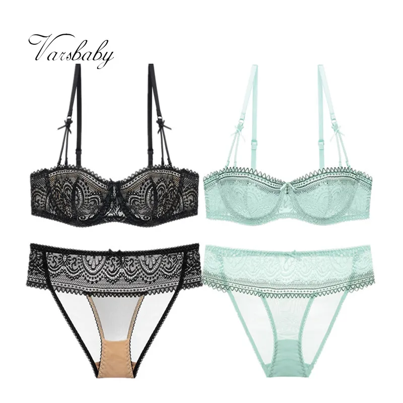 

Varsbaby Women Sexy Half Cup Lace Deep V Lingerie Ultra-thin 2 bra sets/Lot