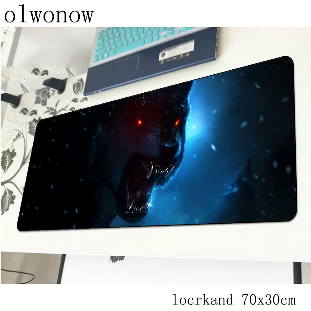 Большой игровой коврик для мыши 70x30 см Серия животных черный полнолунный волк