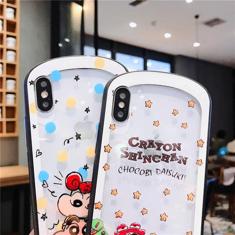 Мультфильм закаленное Стекло чехол для iPhone X XR XS MAX 8 7 6s плюс с героями мультфильма «курэён Син-тян»; высокое качество защитный Стекло крышка