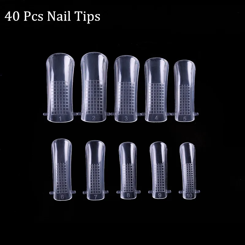 40pcs nail tips LILYCUTE 20ml Poly Extension Gel Kit Quick Building Gel White Clear LED Acrylic Builder Nail Tips Nail Art Gel Brush Tool Set - Цвет: 40pcs nail tips